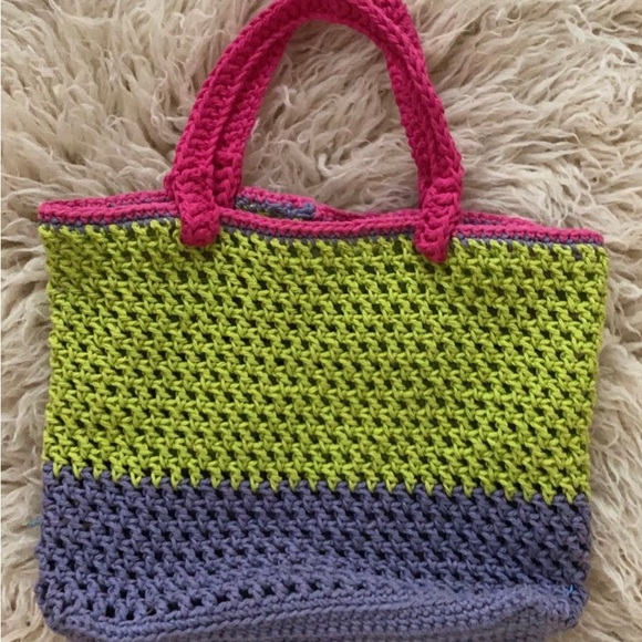 Hot Pink Green Purple Crochet Bag Handmade - Picture 2 of 3